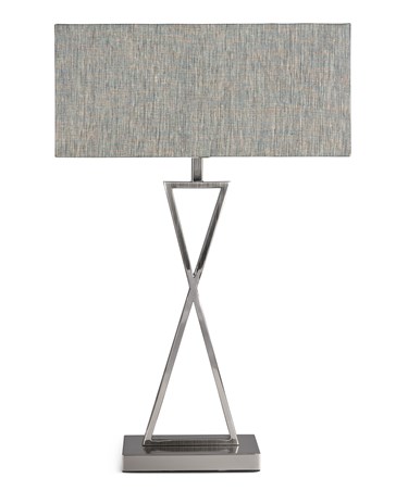 Large X Style Modern Rectangle Statement Table Lamp with Blue Shade - Silver