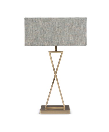 Large X Modern Rectangle Statement Table Lamp with Blue Shade - Antique Brass