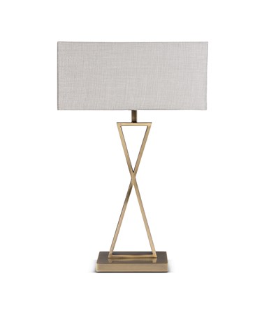 Large X Modern Rectangle Statement Table Lamp with Grey Shade - Antique Brass