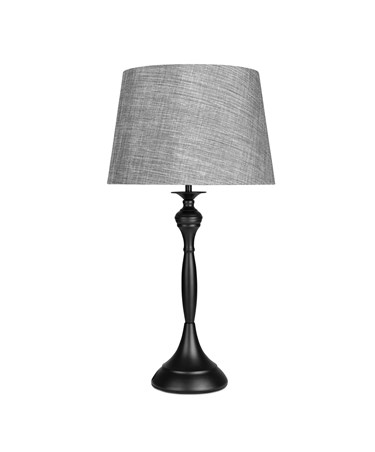 Messini Large Black Elegant Candlestick Table Lamp with Grey Linen Shade Messini Large Black Elegant Candlestick Table Lamp with Grey Linen Shade