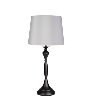Messini Large Black Elegant Candlestick Table Lamp with Grey Silver Lined Shade