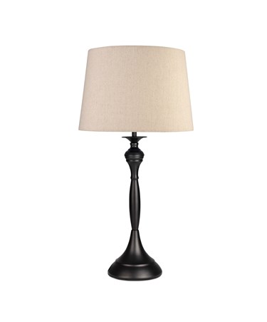 Messini Large Black Elegant Candlestick Table Lamp with Natural Linen Shade
