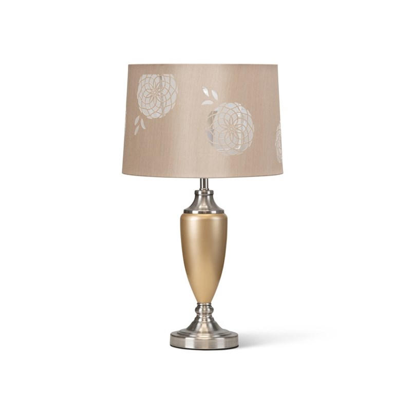 Malham Large Table Lamp with Lacy Bloom Stencil Shade - Champagne Gold & Silver Malham Large Table Lamp with Lacy Bloom Stencil Shade - Champagne Gold & Silver