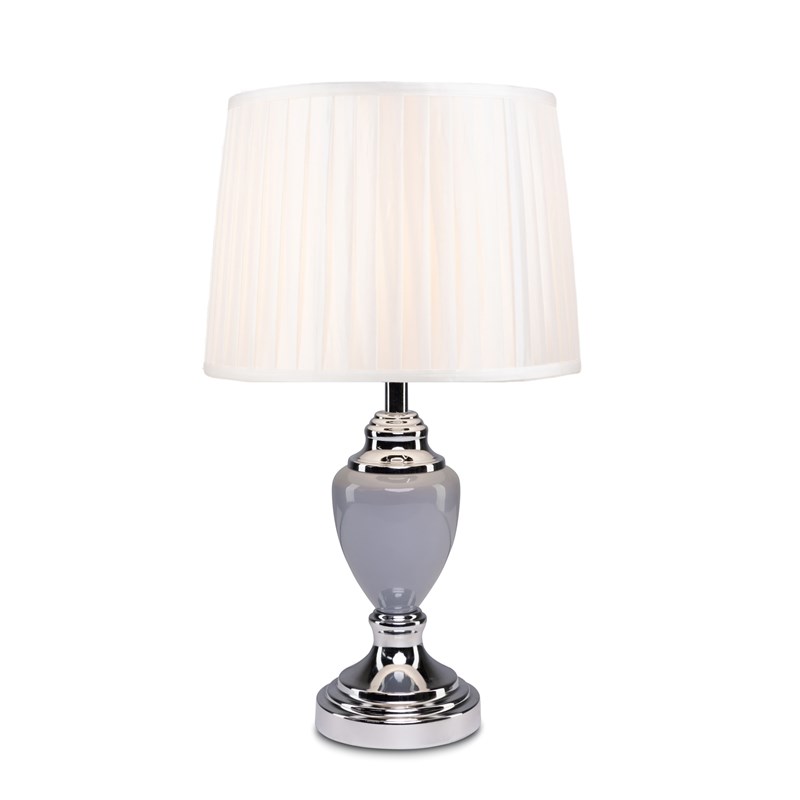 Malham Grey Ceramic Table Lamp with Ivory Pleated Shade - Modern Grey & Silver Malham Grey Ceramic Table Lamp with Ivory Pleated Shade - Modern Grey & Silver