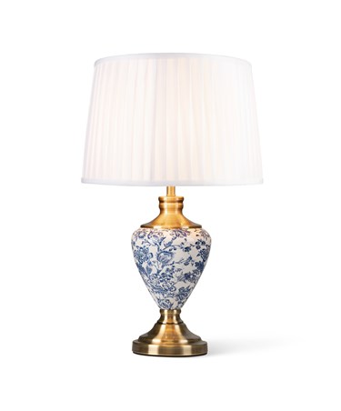 Hepburn Large Ceramic Table Lamp with Matching Shade - Modern White, Blue, Brass