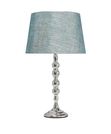 Bergen Slimline Silver Chrome Candlestick Table Lamp with Blue Gold Linen Shade Bergen Slimline Silver Chrome Candlestick Table Lamp with Blue Gold Linen Shade