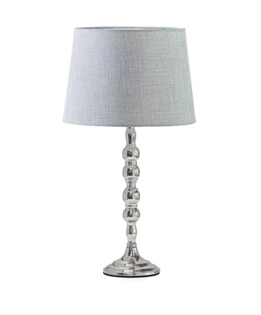 Bergen Slimline Silver Chrome Candlestick Table Lamp with Grey Linen Shade
