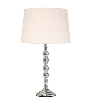 Bergen Slimline Silver Chrome Candlestick Table Lamp with Ivory Linen Shade