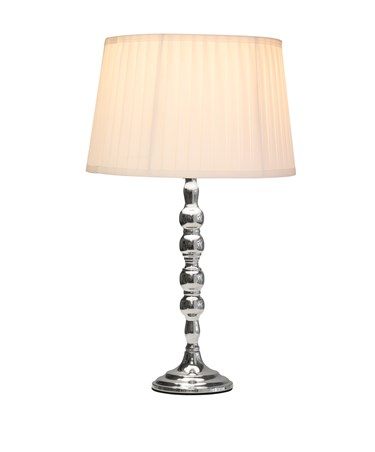 Bergen Slimline Silver Chrome Candlestick Table Lamp with Ivory Pleated Shade