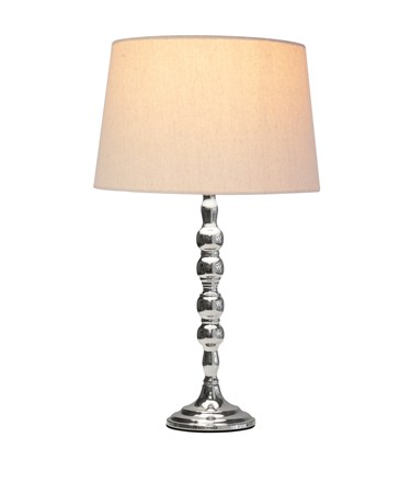 Bergen Slimline Silver Chrome Candlestick Table Lamp with Natural Linen Shade
