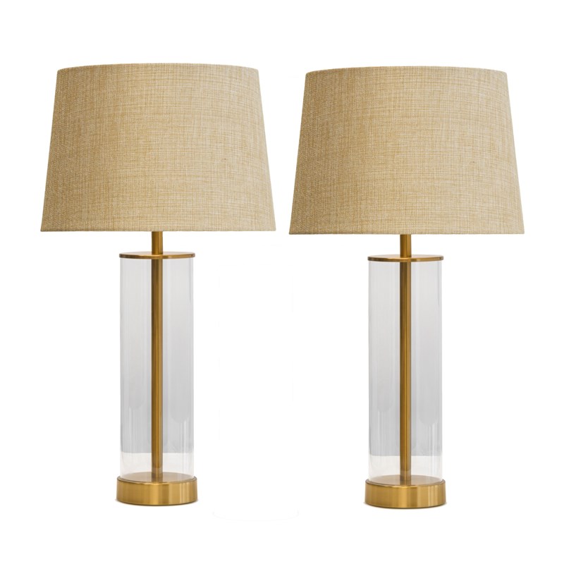 Arezo Gold Table Lamps with Beige Linen Shade (Pair) Arezo Gold Table Lamps with Beige Linen Shade (Pair)