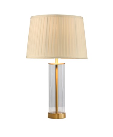 Arezo Modern Gold Glass Cylinder Table Lamp with Cream Pleat Shade Arezo Modern Gold Glass Cylinder Table Lamp with Cream Pleat Shade