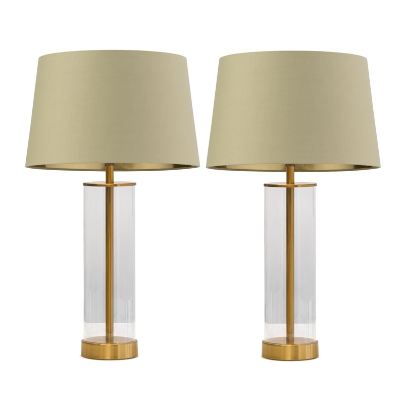 Arezo Gold Table Lamps with Green Gold Lined Shade (Pair)