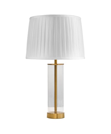 Arezo Modern Gold Glass Cylinder Table Lamp with Ivory Pleat Shade Arezo Modern Gold Glass Cylinder Table Lamp with Ivory Pleat Shade
