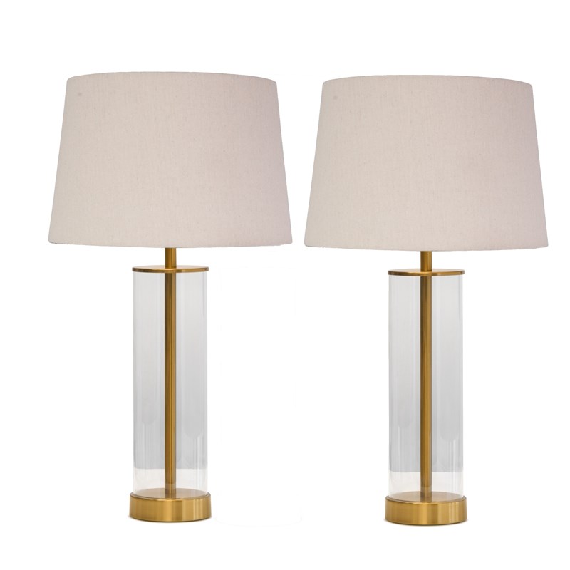 Arezo Gold Table Lamps with Nautral Linen Shade (Pair) Arezo Gold Table Lamps with Nautral Linen Shade (Pair)