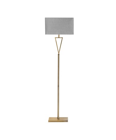V Design Antique Brass Space-Saving Slimline Floor Lamp with Grey Linen Shade