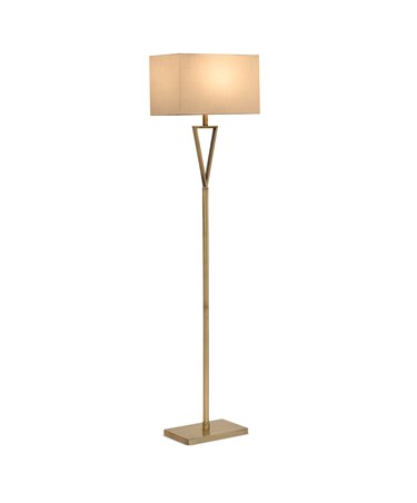 V Design Antique Brass Space-Saving Slimline Floor Lamp with Ivory Linen Shade