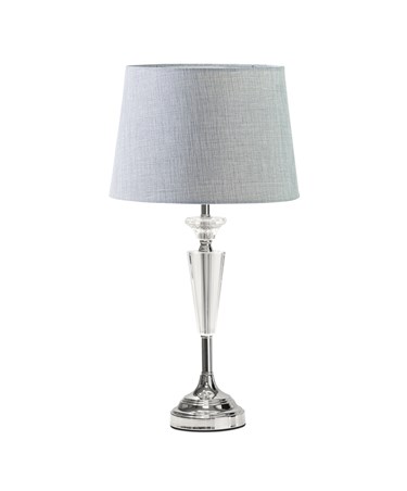 Kwartz Modern Faceted Glass Crystal Chrome Table Lamp with Grey Linen Shade