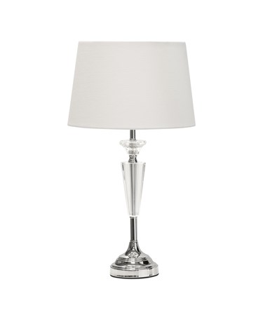 Kwartz Modern Faceted Glass Crystal Chrome Table Lamp with Ivory Linen Shade