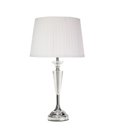 Kwartz Modern Faceted Glass Crystal Chrome Table Lamp with Ivory Pleat Shade