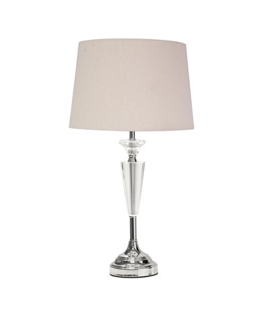 Kwartz Modern Faceted Glass Crystal Chrome Table Lamp with Natural Linen Shade