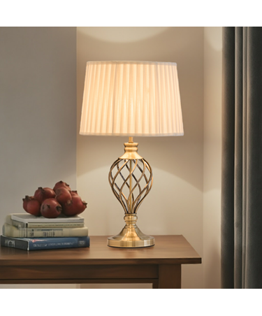 Hepburn Large Barley Twist Antique Brass Table Lamp with Ivory Pleated Shade