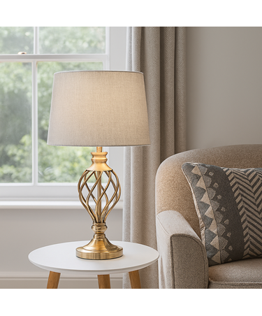 Hepburn Large Barley Twist Antique Brass Table Lamp with Grey Linen Shade