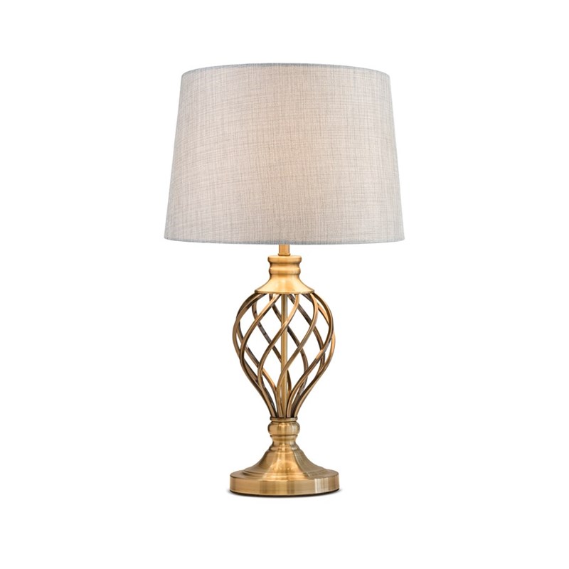 Hepburn Large Barley Twist Antique Brass Table Lamp with Grey Linen Shade Hepburn Large Barley Twist Antique Brass Table Lamp with Grey Linen Shade