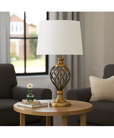 Hepburn Large Barley Twist Antique Brass Table Lamp with Ivory Gold Shade