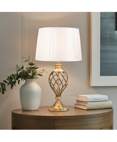 Hepburn Large Barley Twist Antique Brass Traditional Table Lamp with Ivory Pleat