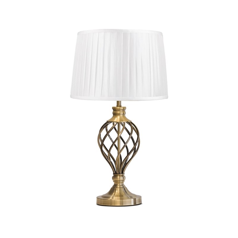 Hepburn Large Barley Twist Antique Brass Traditional Table Lamp with Ivory Pleat