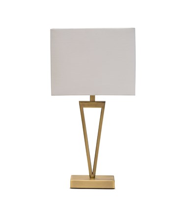 V Design Antique Brass Slimline Table Lamp with Ivory Linen Shade