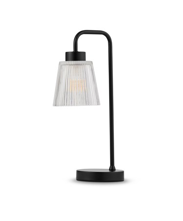 Black Arch Table Lamp with Mandalay Ribbed Clear Glass Shade Black Arch Table Lamp with Mandalay Ribbed Clear Glass Shade