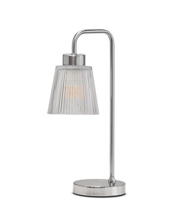Silver Arch Table Lamp with Mandalay Ribbed Clear Glass Shade Silver Arch Table Lamp with Mandalay Ribbed Clear Glass Shade