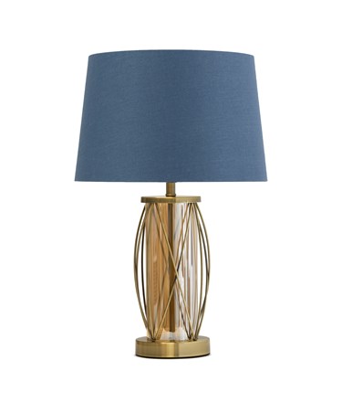 Ashleigh Antique Brass Amber Glass Table Lamp with Juniper Blue Shade