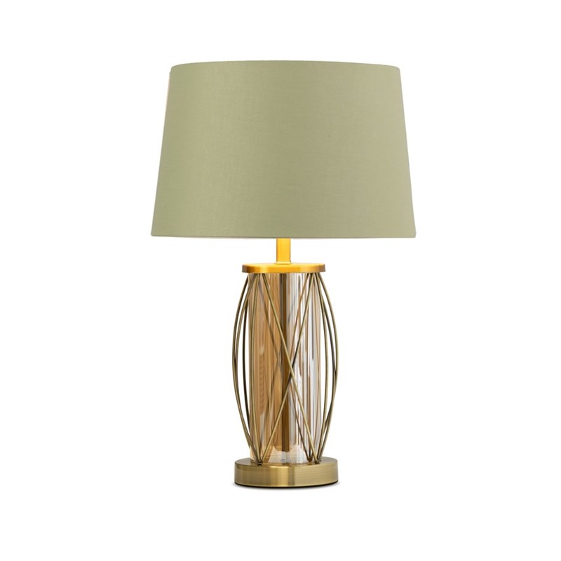 Ashleigh Antique Brass Amber Glass Table Lamp with Sage Green Ashleigh Antique Brass Amber Glass Table Lamp with Sage Green