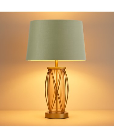 Ashleigh Antique Brass Amber Glass Table Lamp with Sage Green Ashleigh Antique Brass Amber Glass Table Lamp with Sage Green