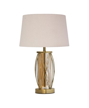 Ashleigh Antique Brass Amber Glass Cylinder Lantern Table Lamp with Natural Line