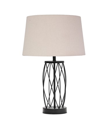 Ashleigh Black Metal Lattice Cylinder Lantern Table Lamp Natural Linen Shade