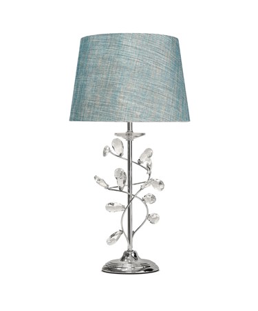 Crystal Glass Leaf Design Modern Chrome Table Lamp with Blue Gold Shade