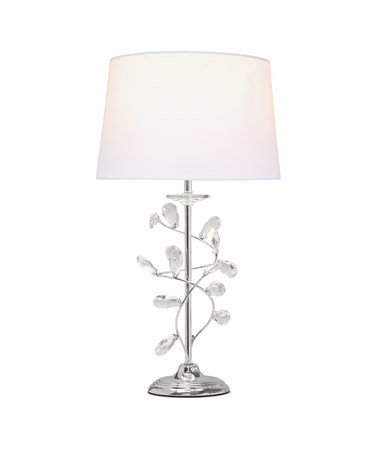 Crystal Glass Leaf Design Modern Chrome Table Lamp with Ivory Linen Shade