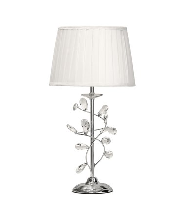 Crystal Leaf Elegant Modern Design Chrome Table Lamp with Ivory Pleated Shade