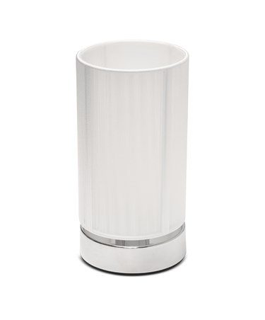 Opera Cylinder Chrome Plinth Table Lamp with White Silk String Shade