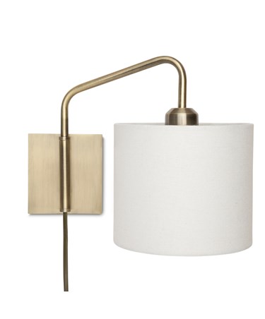 Stratton Antique Brass Swing Arm Plug In Wall Light with Natural Linen Shade