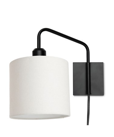 Stratton Matt Black Swing Arm Plug In Wall Light with Natural Linen Shade