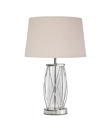 Ashleigh Silver Clear Glass Cylinder Lantern Table Lamp with Natural Linen Shade