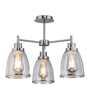 Corsica Silver 3 Light Ceiling Light with Rossi Glass Shades