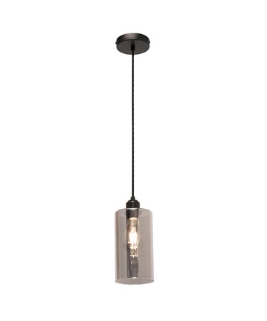 Menari Matt Black Modern Designer Ceiling Pendant with Smoked Glass Shade