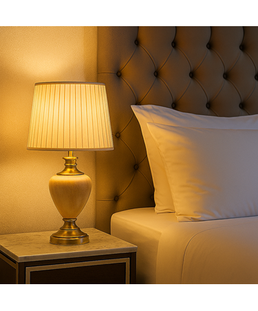 Hepburn Large Cream Marble Effect Table Lamp w/Cream Pleat Shade - Cream & Gold