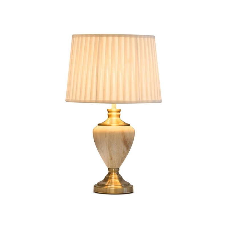 Hepburn Large Cream Marble Effect Table Lamp w/Cream Pleat Shade - Cream & Gold